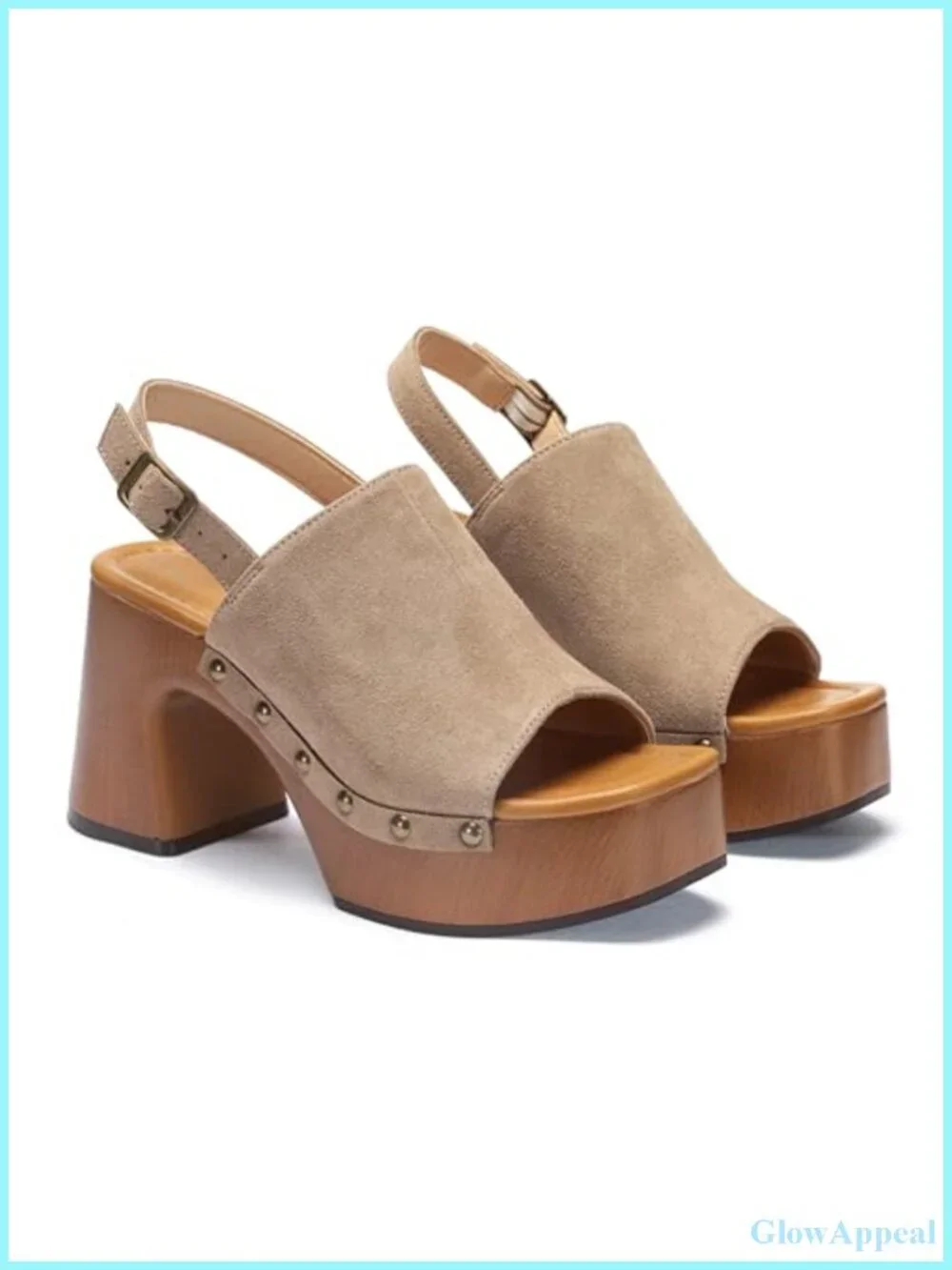 Studded Faux Suede Platform Mules Women's Chunky Heel Sandals